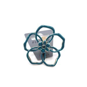 Pilgrim Flower Ring Blue Enamel Gold Swarovski Adjustable
